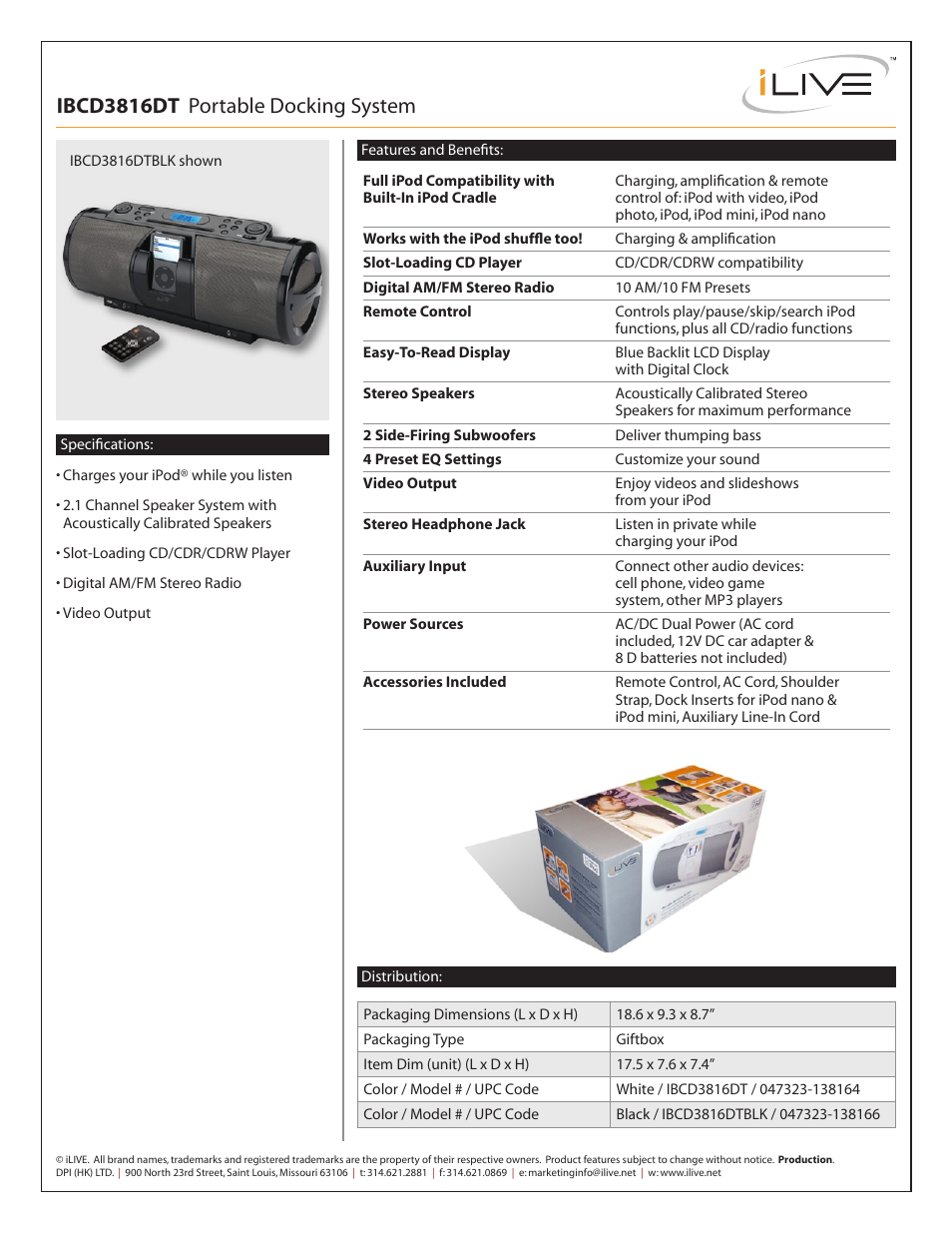 Ibcd3816dt portable docking system | iLive Portable Docking System IBCD3816DT User Manual | Page 2 / 2