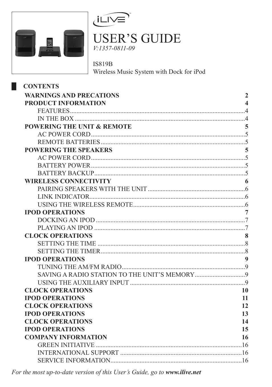 iLive IS819B User Manual | 16 pages