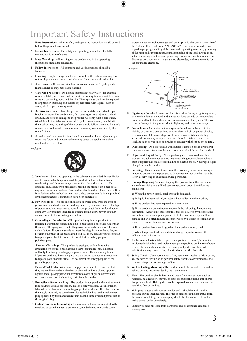 Important safety instructions | iLive IJ328-IB User Manual | Page 3 / 20