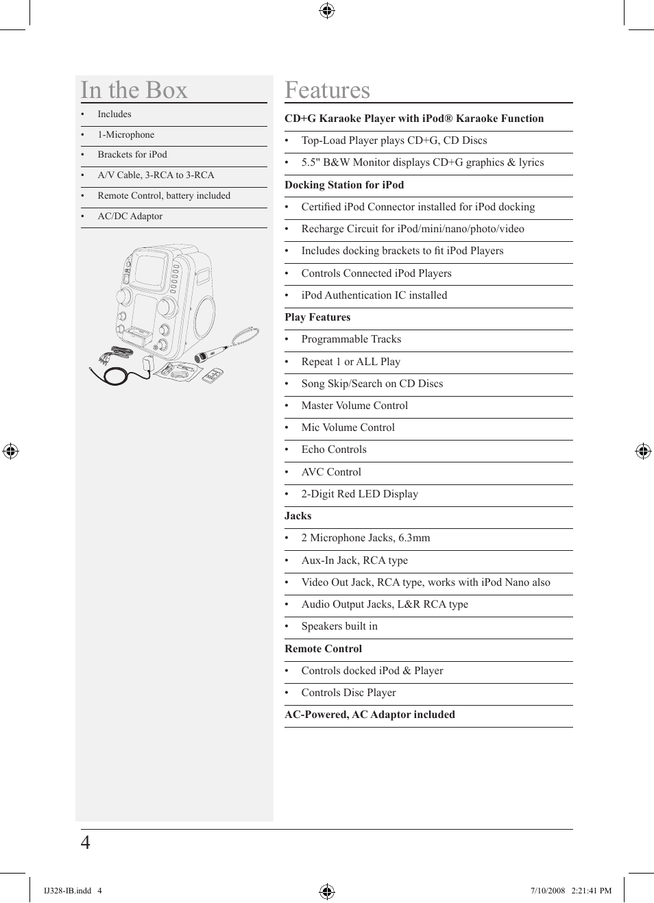 iLive IJ328-IB User Manual | Page 4 / 20