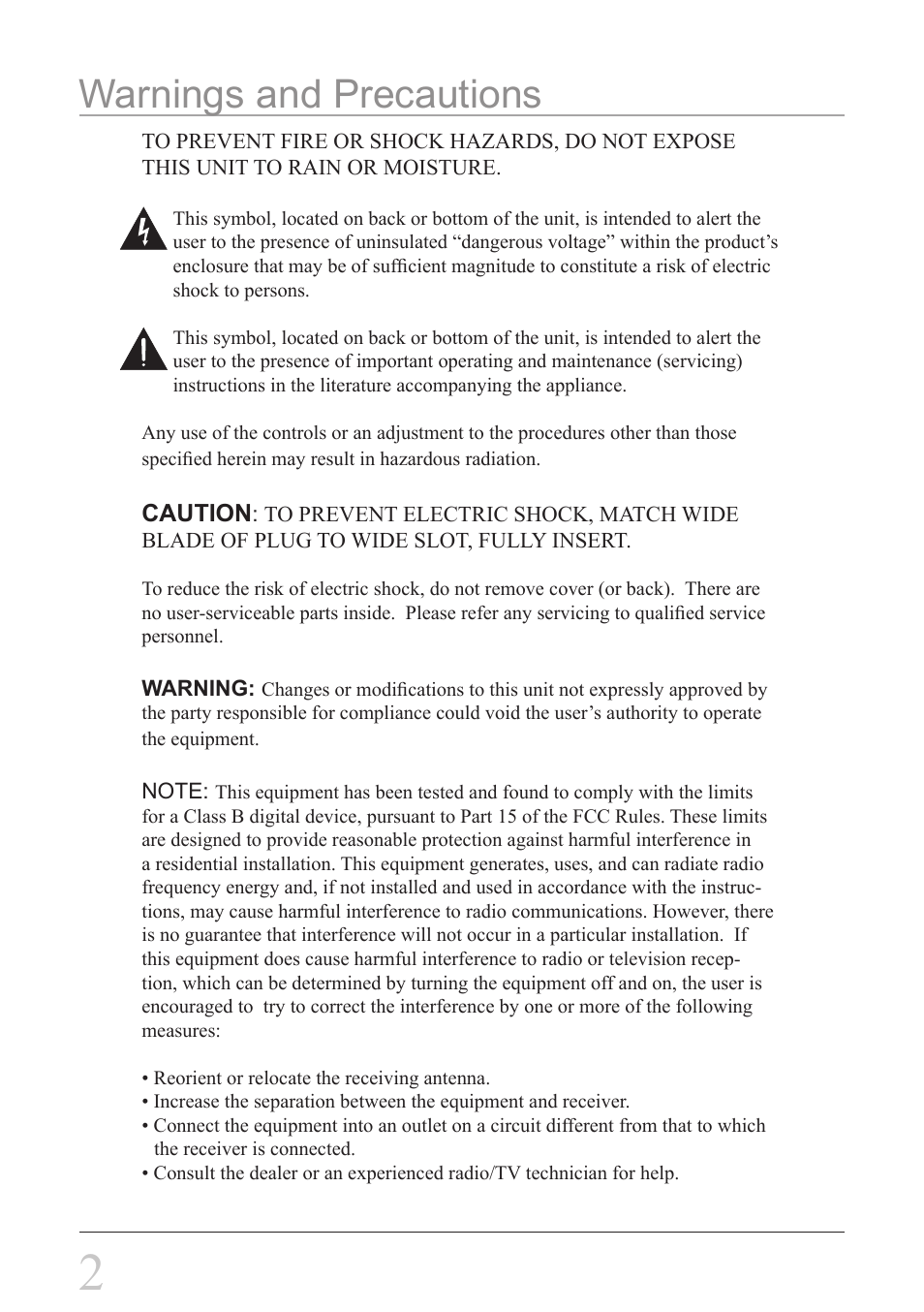 Warnings and precautions | iLive IC3 ICR6307DT User Manual | Page 2 / 8