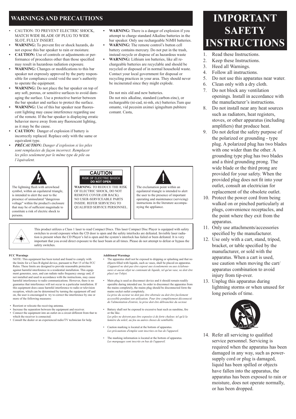 Important safety instructions, Warnings and precautions | iLive IT209B User Manual | Page 2 / 24