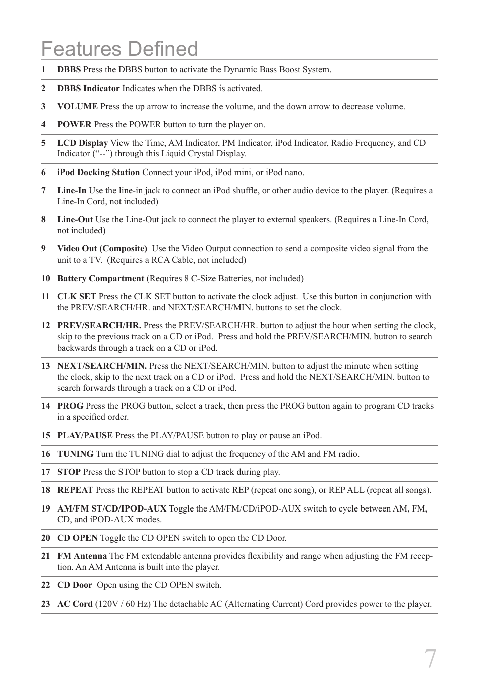 Features defined | iLive IBCD2817DPBLK User Manual | Page 7 / 12