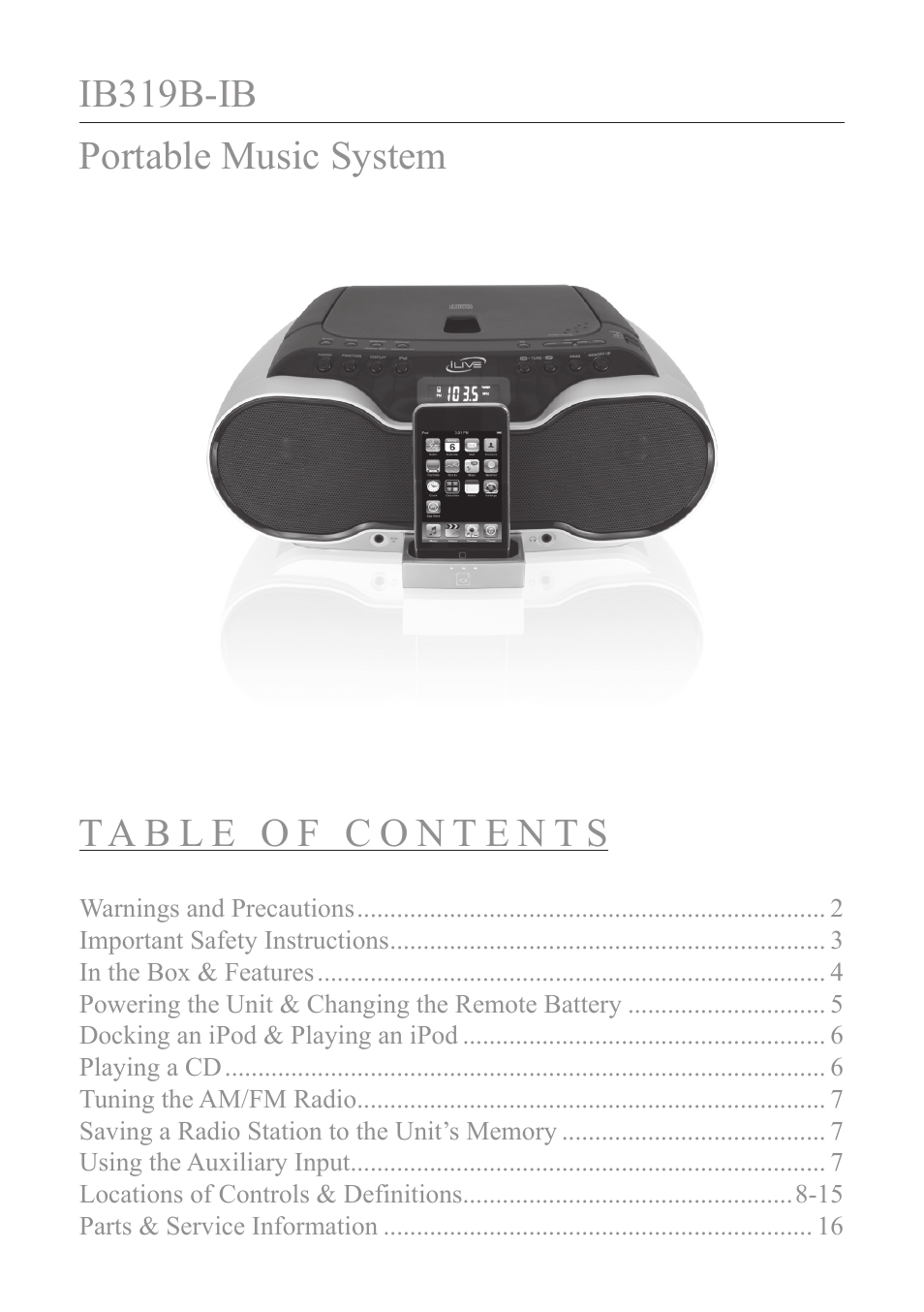 iLive IB319B-IB User Manual | 16 pages