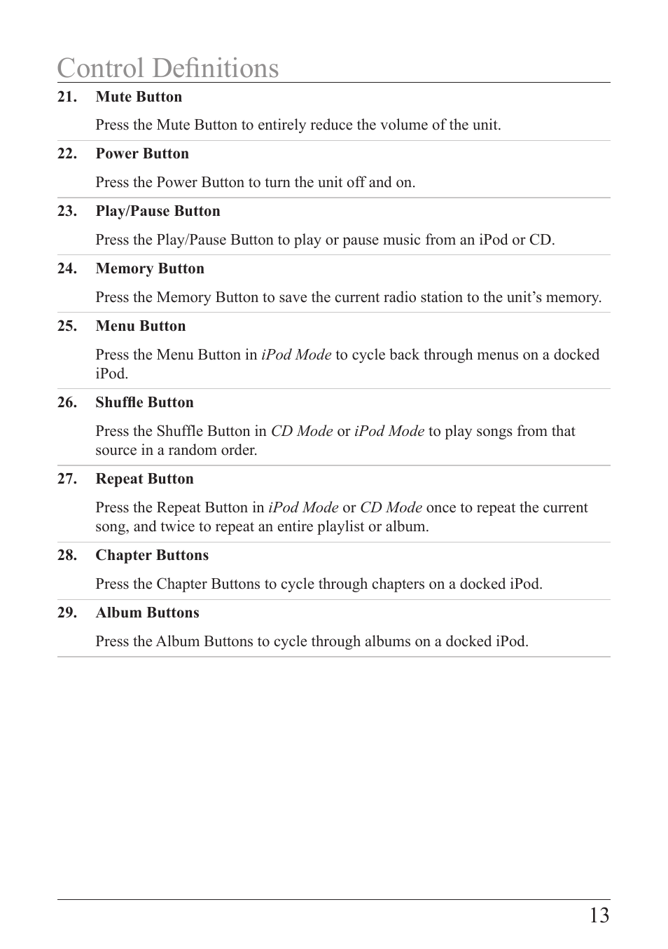 Control definitions | iLive IB319B-IB User Manual | Page 13 / 16