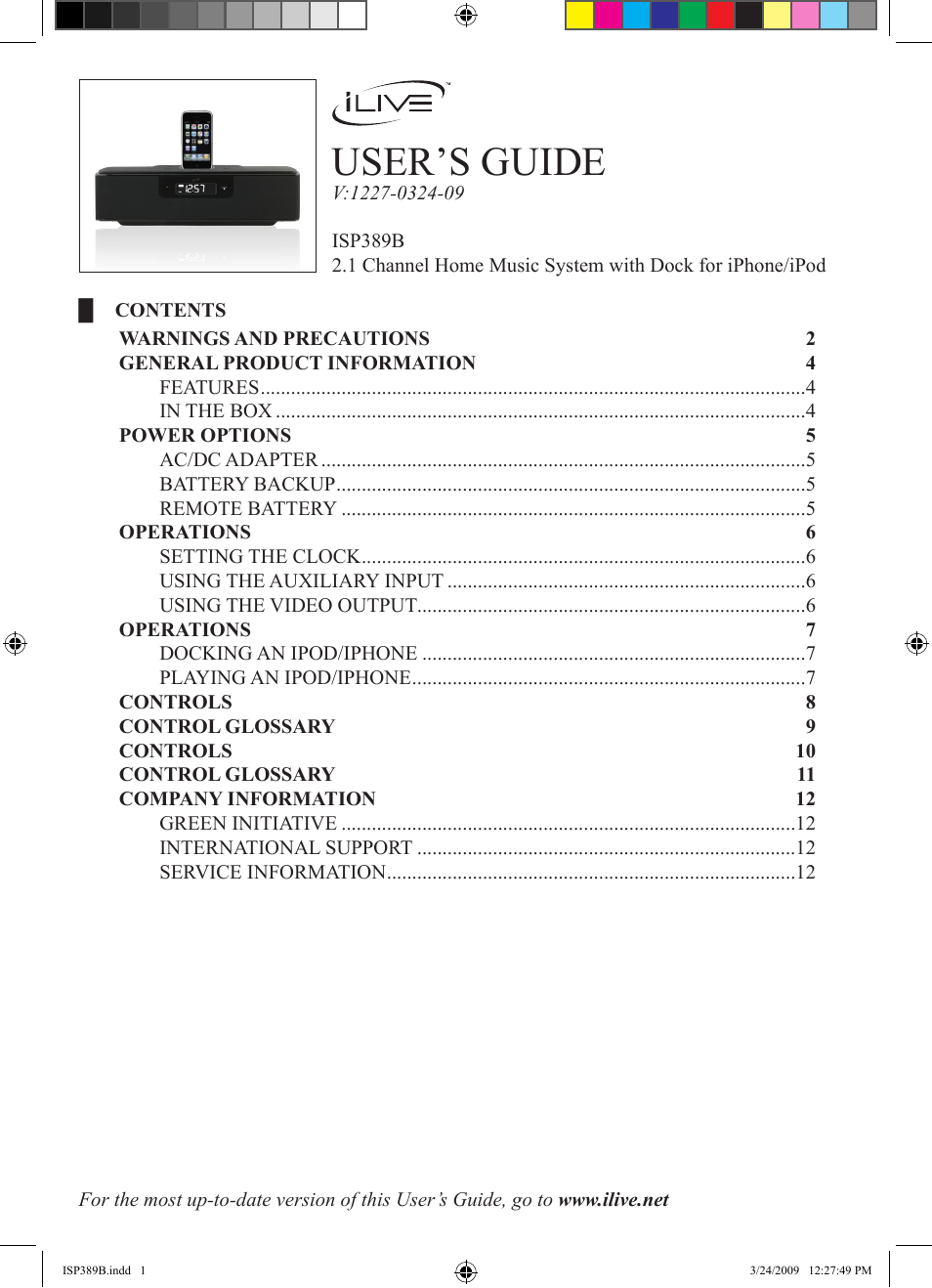 iLive ISP389B User Manual | 12 pages