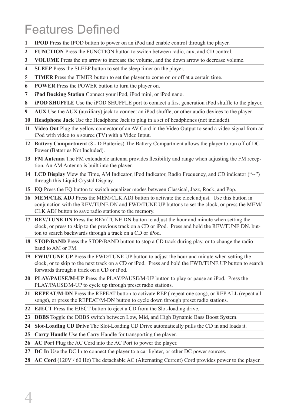 Features defined | iLive IBCD3817DTBLK User Manual | Page 4 / 8