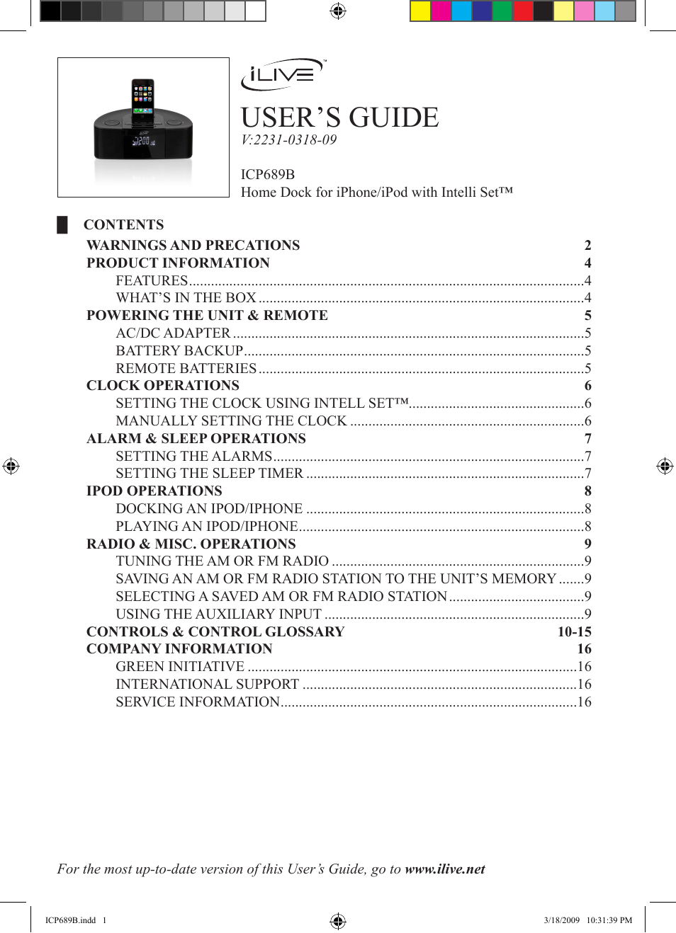 iLive ICP689B User Manual | 16 pages