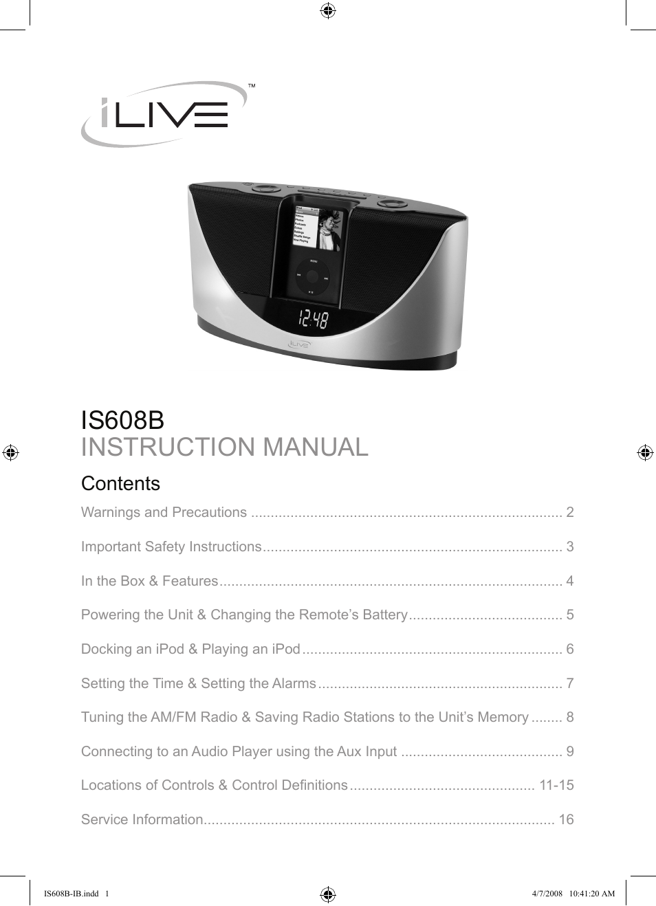 iLive IS608B User Manual | 16 pages