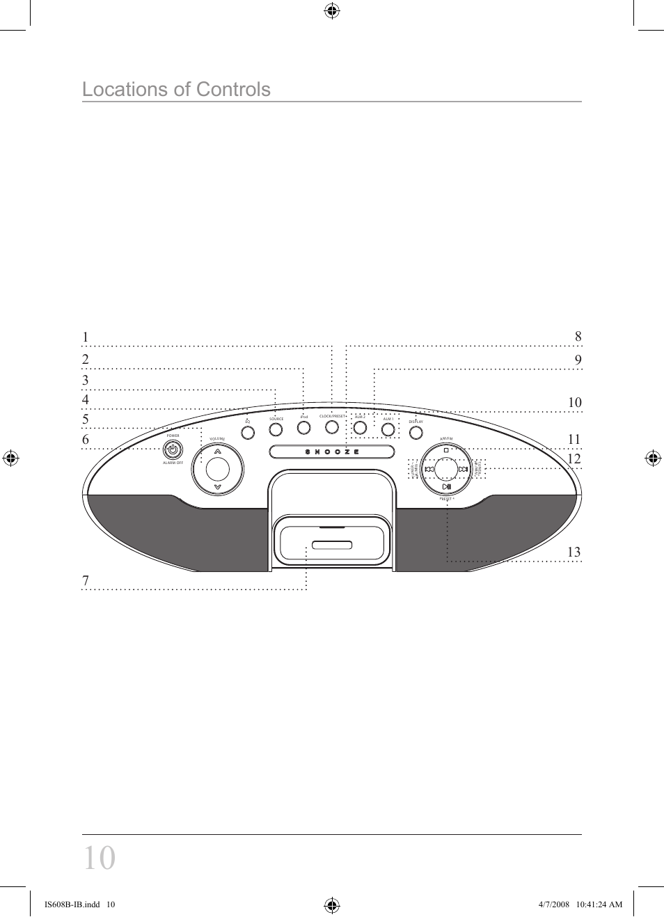 Locations of controls | iLive IS608B User Manual | Page 10 / 16