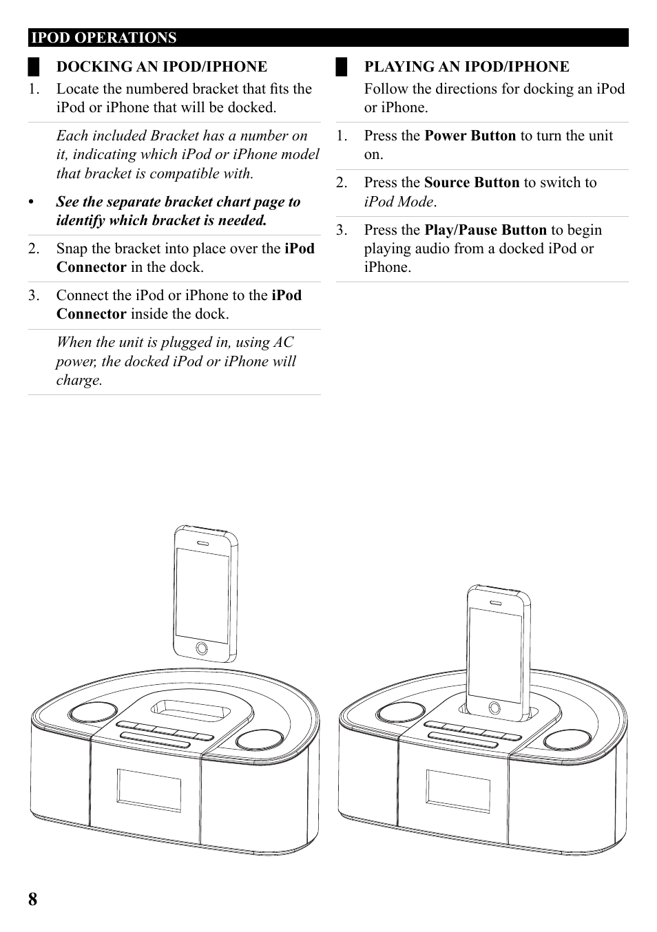 iLive Home Dock for iPhone/iPod with Intelli Set ICP689B User Manual | Page 8 / 16