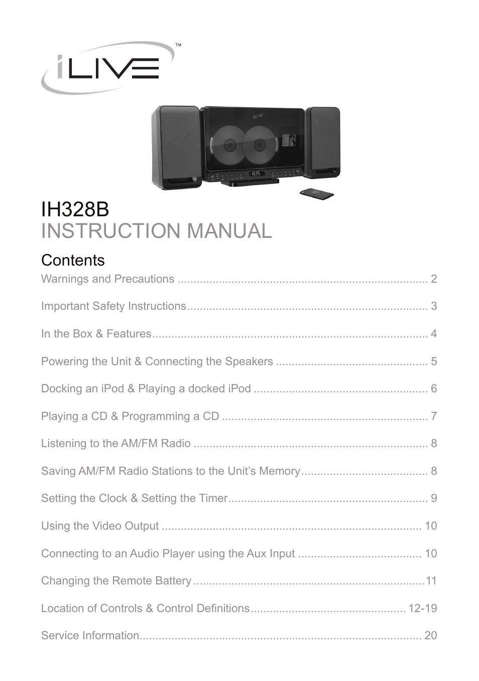 iLive IH328B User Manual | 20 pages