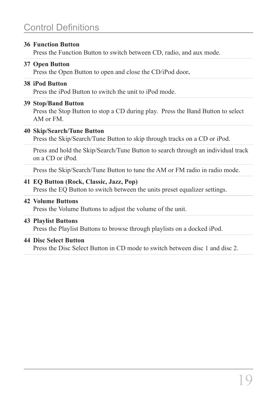 Control definitions | iLive IH328B User Manual | Page 19 / 20