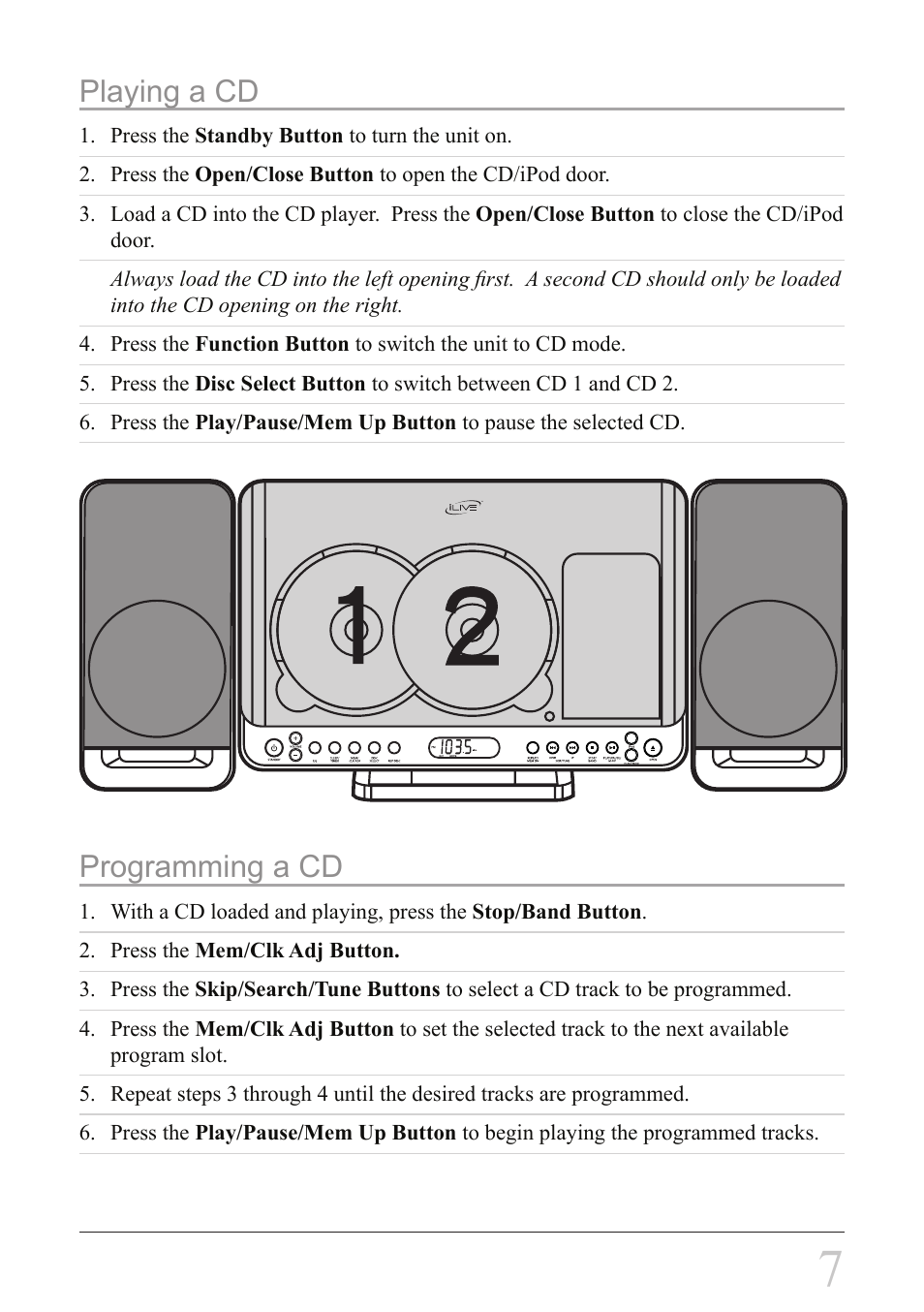 Playing a cd, Programming a cd | iLive IH328B User Manual | Page 7 / 20