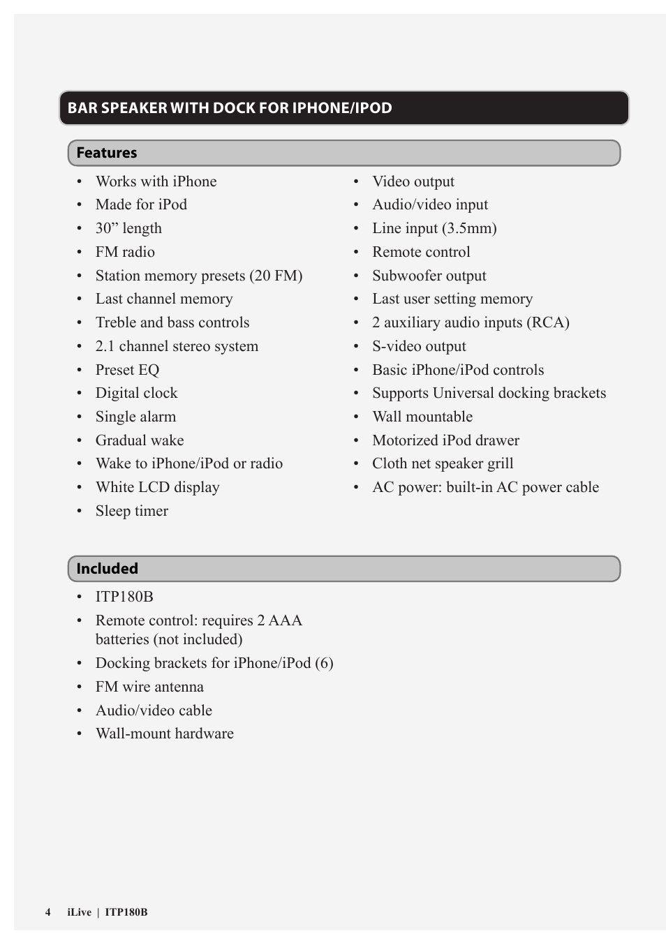 iLive ITP180B User Manual | Page 4 / 16