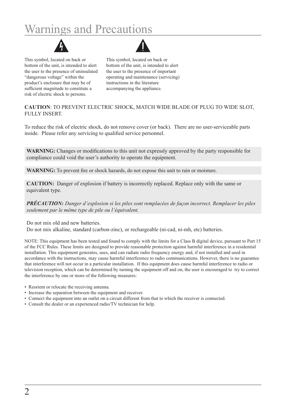 Warnings and precautions | iLive IB209 User Manual | Page 2 / 8