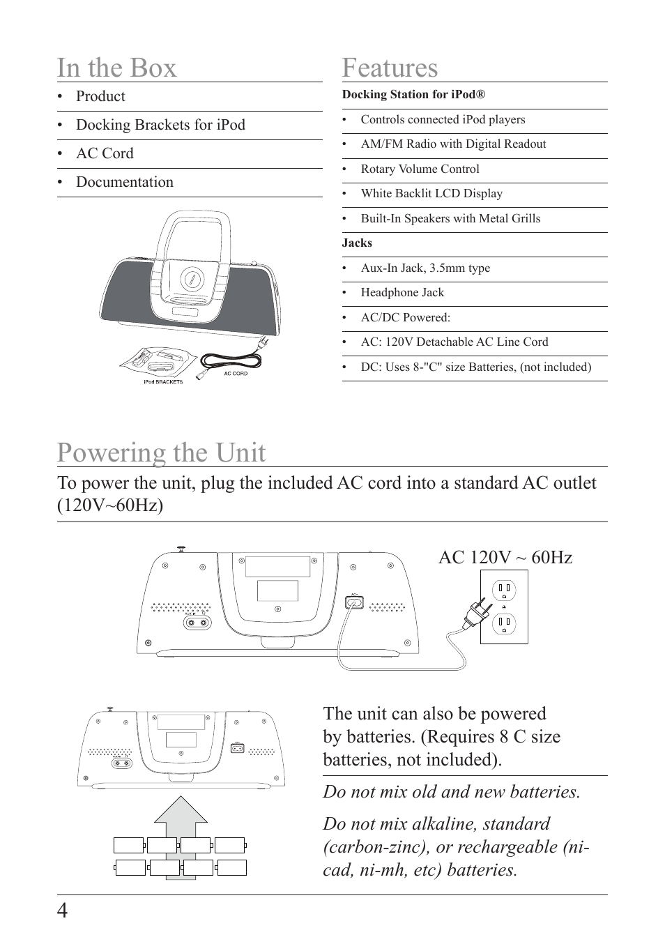 Powering the unit in the box features | iLive IB209 User Manual | Page 4 / 8