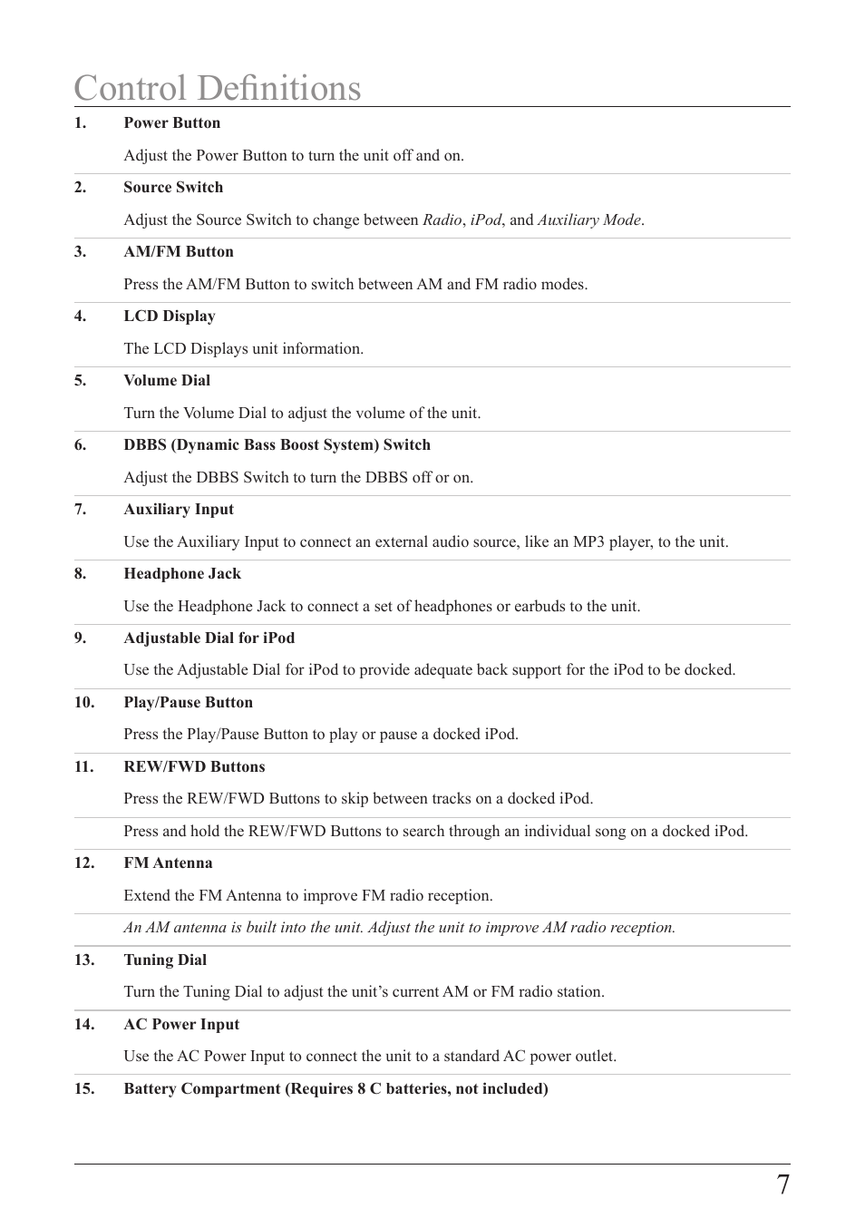 Control definitions | iLive IB209 User Manual | Page 7 / 8