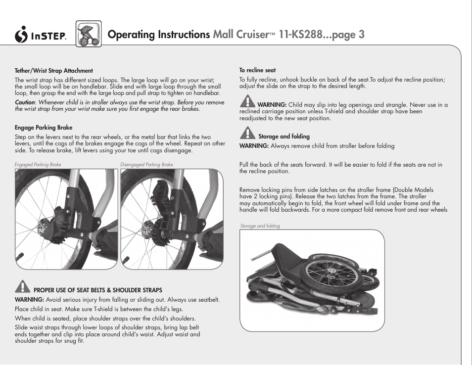 Operating instructions mall cruiser, Ks288...page 3 | InStep 11-KS288 User Manual | Page 3 / 4
