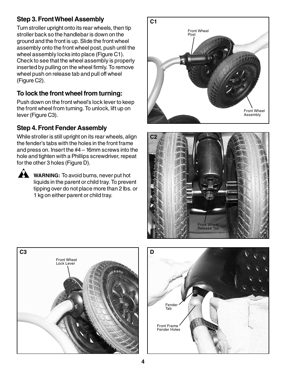 Step 3. front wheel assembly, Step 4. front fender assembly | InStep SS150 User Manual | Page 4 / 8