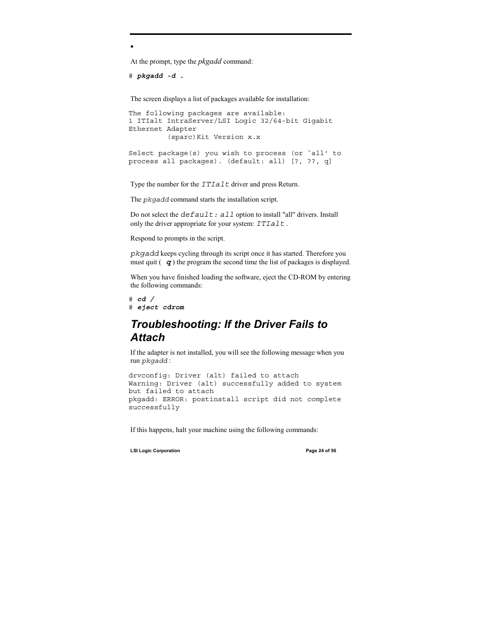 Troubleshooting: if the driver fails to attach | IntraServer Technology ITIpci 5100G/GF User Manual | Page 24 / 56