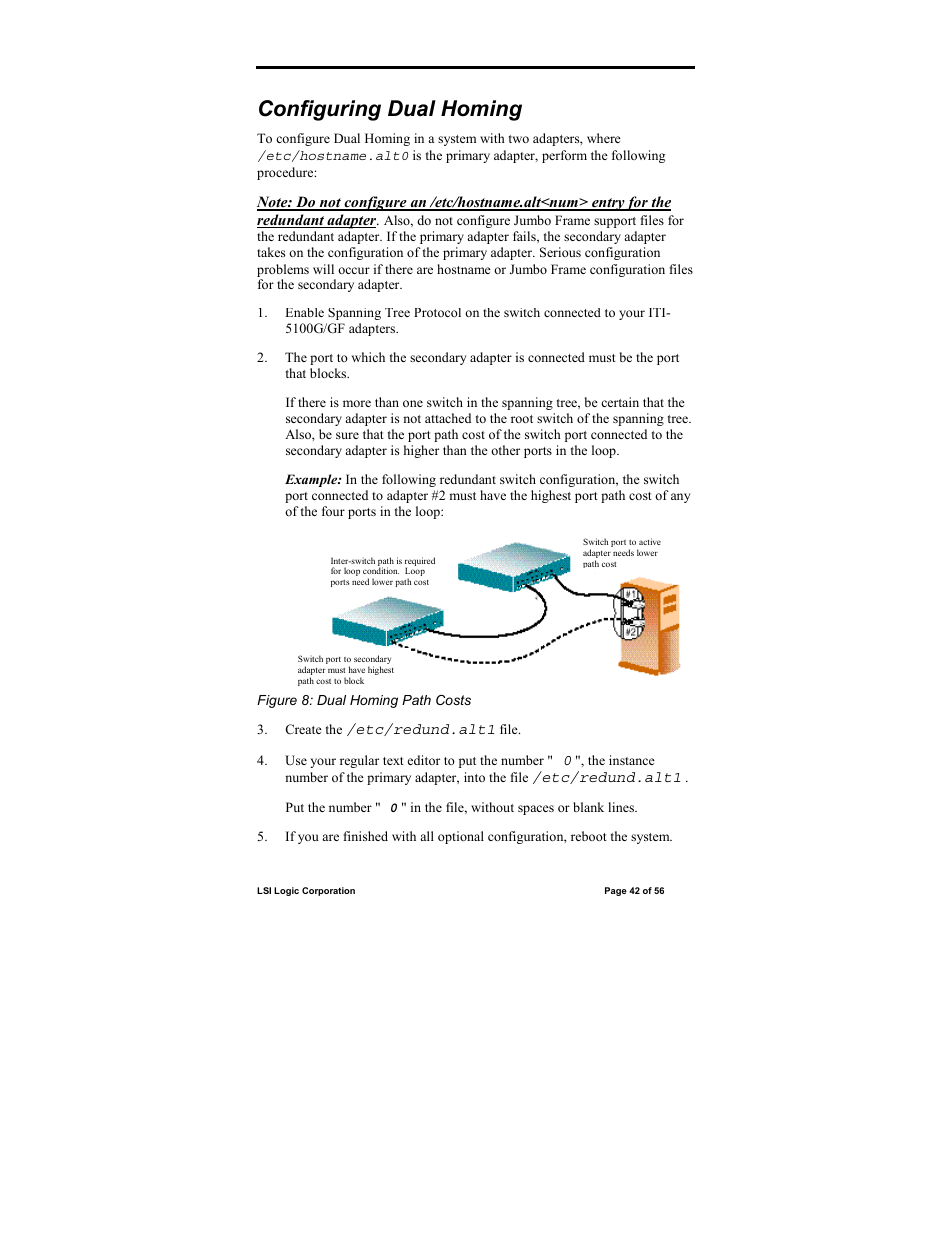 Configuring dual homing | IntraServer Technology ITIpci 5100G/GF User Manual | Page 42 / 56
