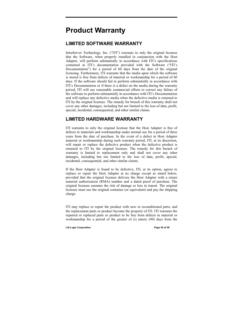 Product warranty | IntraServer Technology ITIpci 5100G/GF User Manual | Page 54 / 56