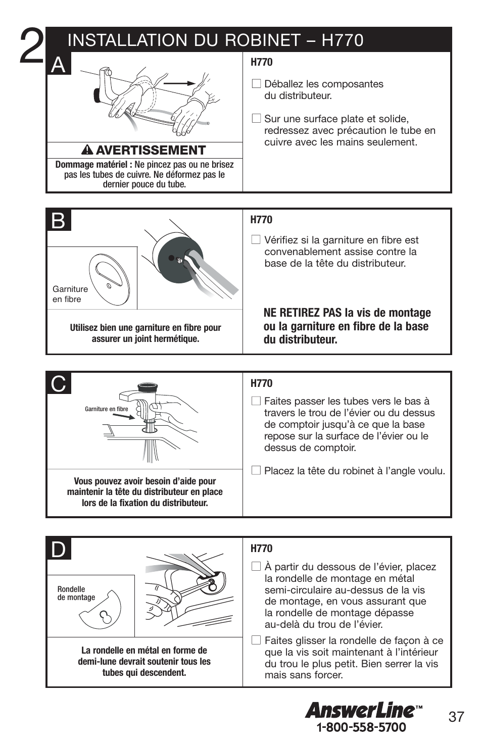 Installation du robinet – h770 | InSinkErator H770 User Manual | Page 37 / 43