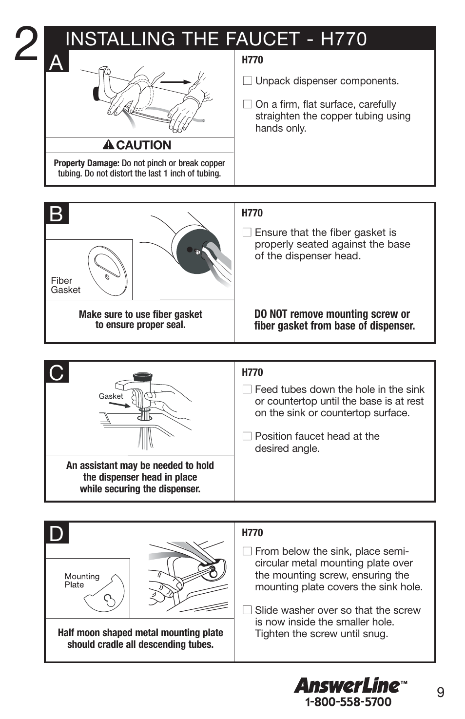 Installing the faucet - h770 | InSinkErator H770 User Manual | Page 9 / 43