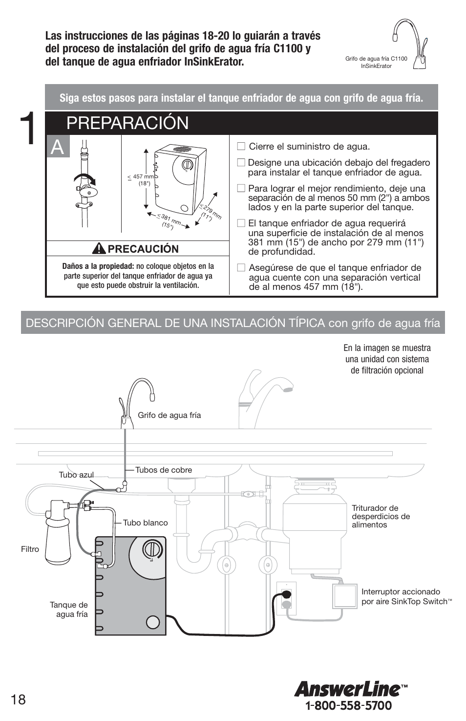 Preparación | InSinkErator Chilled Water Tank & Cold Only Faucet CWT-00 User Manual | Page 18 / 24