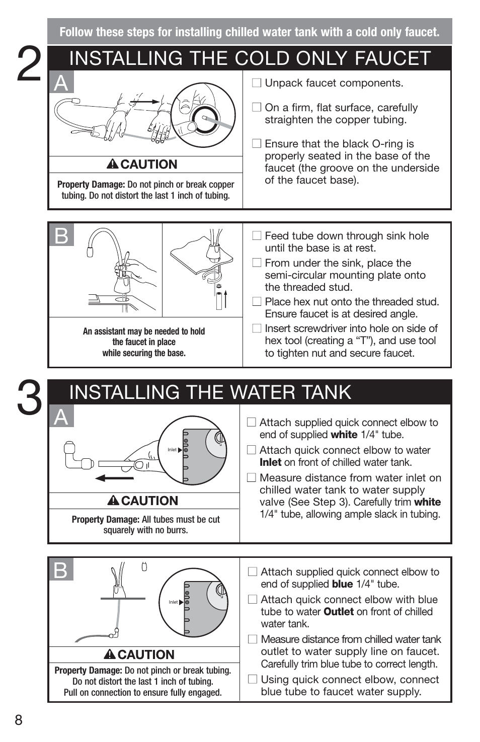 Ab b a, Installing the cold only faucet, Installing the water tank | InSinkErator Chilled Water Tank & Cold Only Faucet CWT-00 User Manual | Page 8 / 24