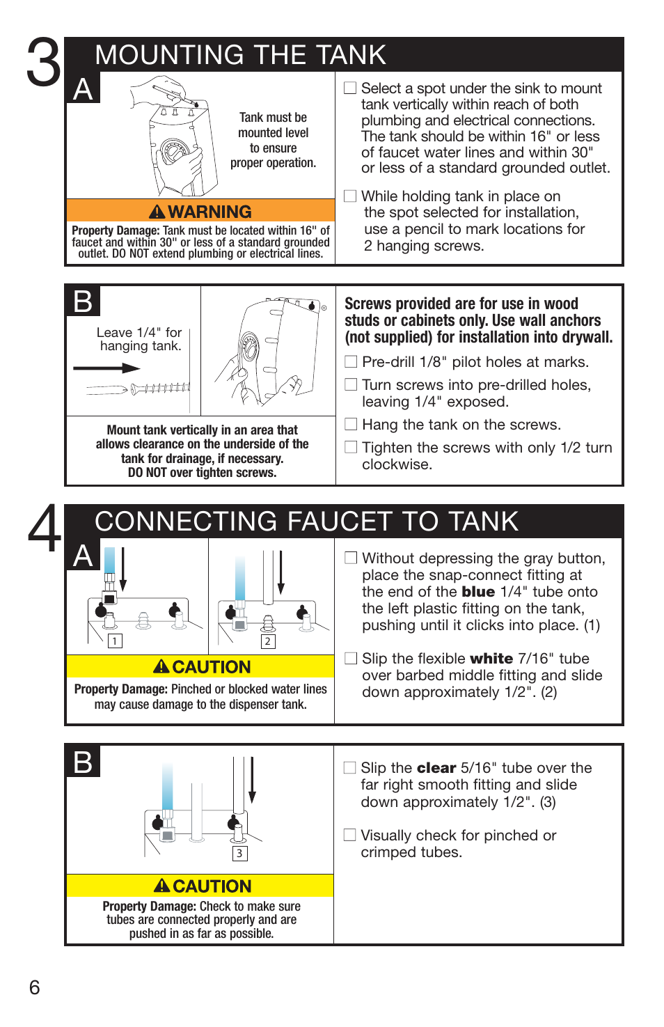 Connecting faucet to tank mounting the tank | InSinkErator H778 User Manual | Page 6 / 28