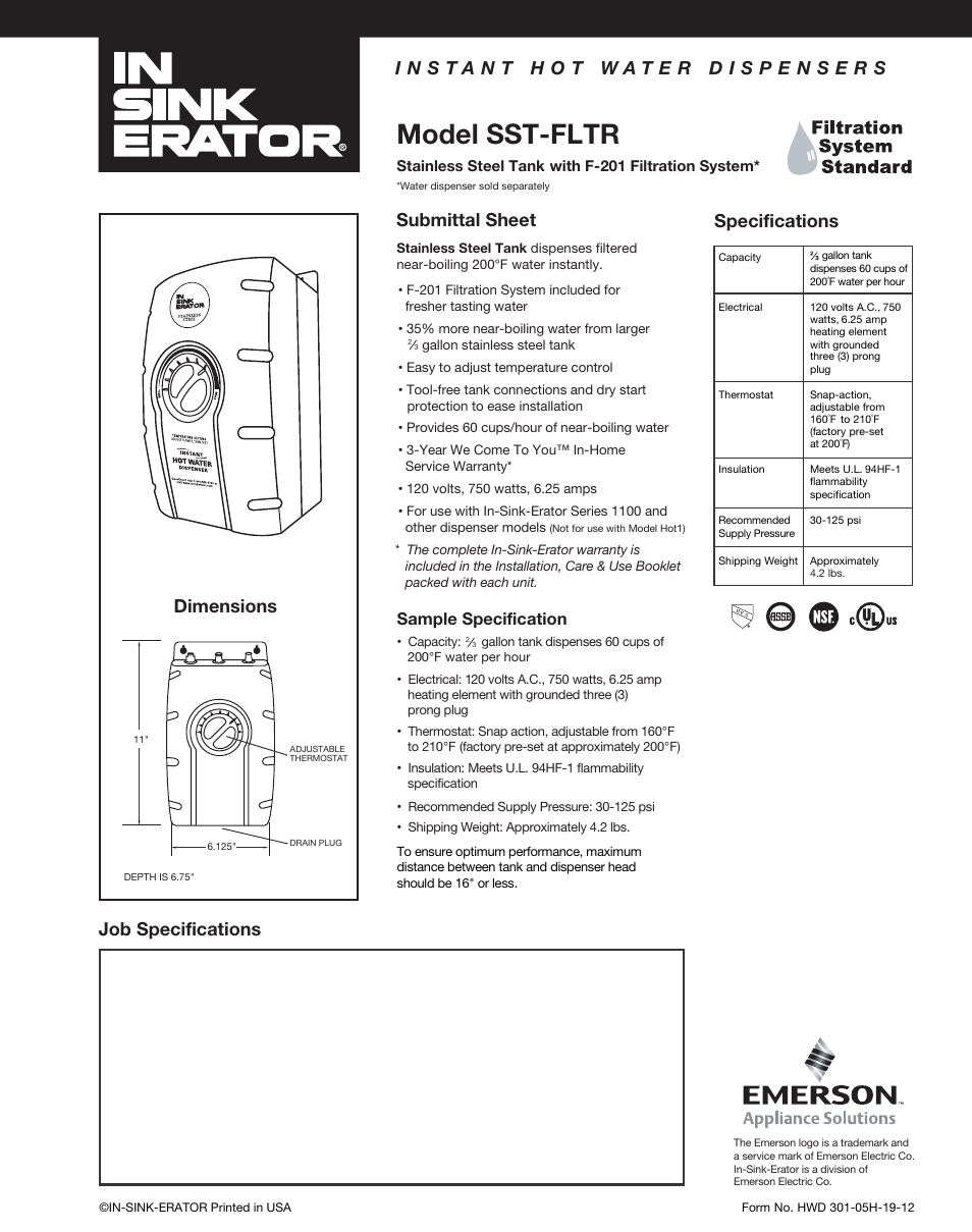 InSinkErator Model SST-FLTR User Manual | 1 page