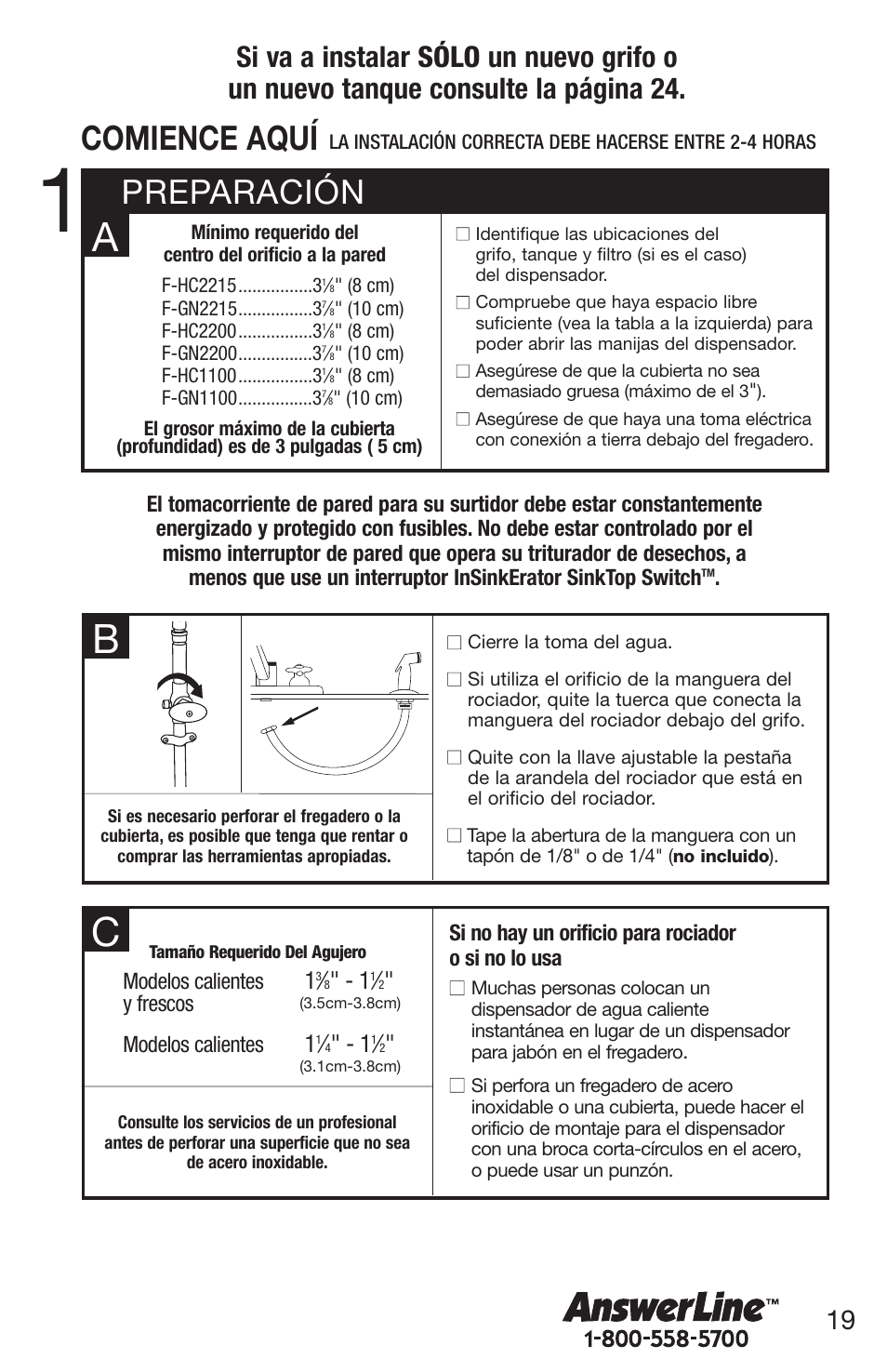 Preparación comience aquí | InSinkErator 1100 User Manual | Page 19 / 43