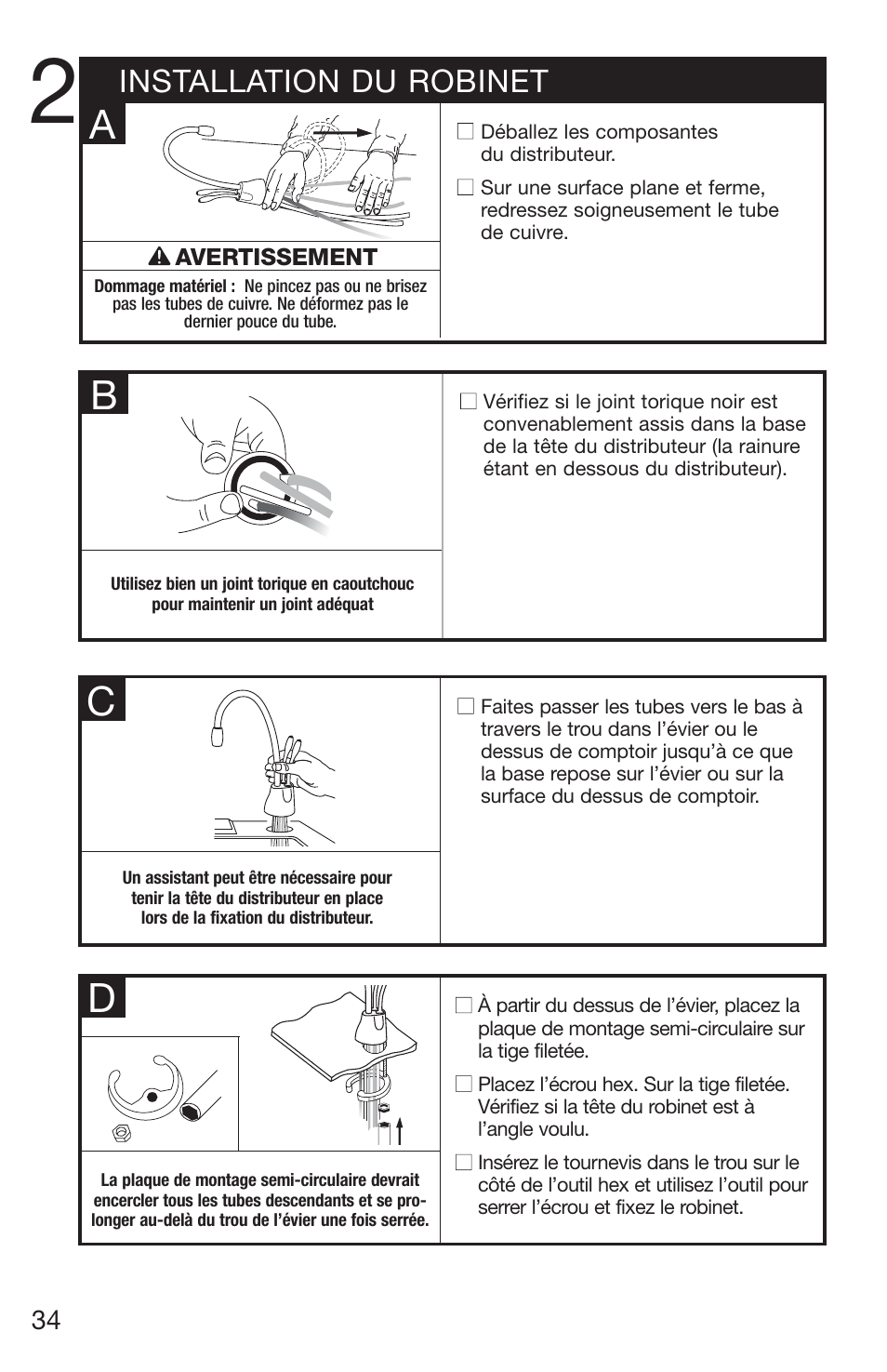 Bc d, Installation du robinet | InSinkErator 1100 User Manual | Page 34 / 43