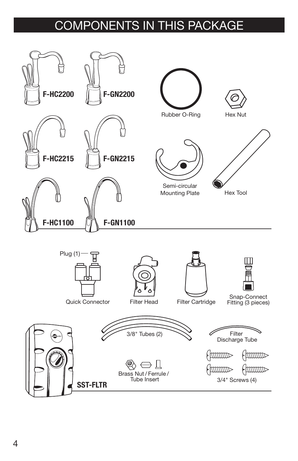 Components in this package, Sst-fltr | InSinkErator 1100 User Manual | Page 4 / 43