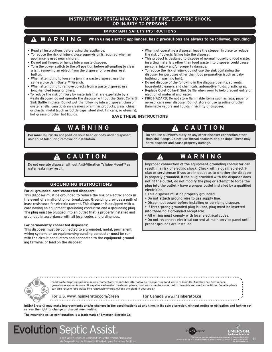 Evolution septic assist | InSinkErator EVOLUTION SEPTIC ASSIST 76137 User Manual | Page 11 / 14
