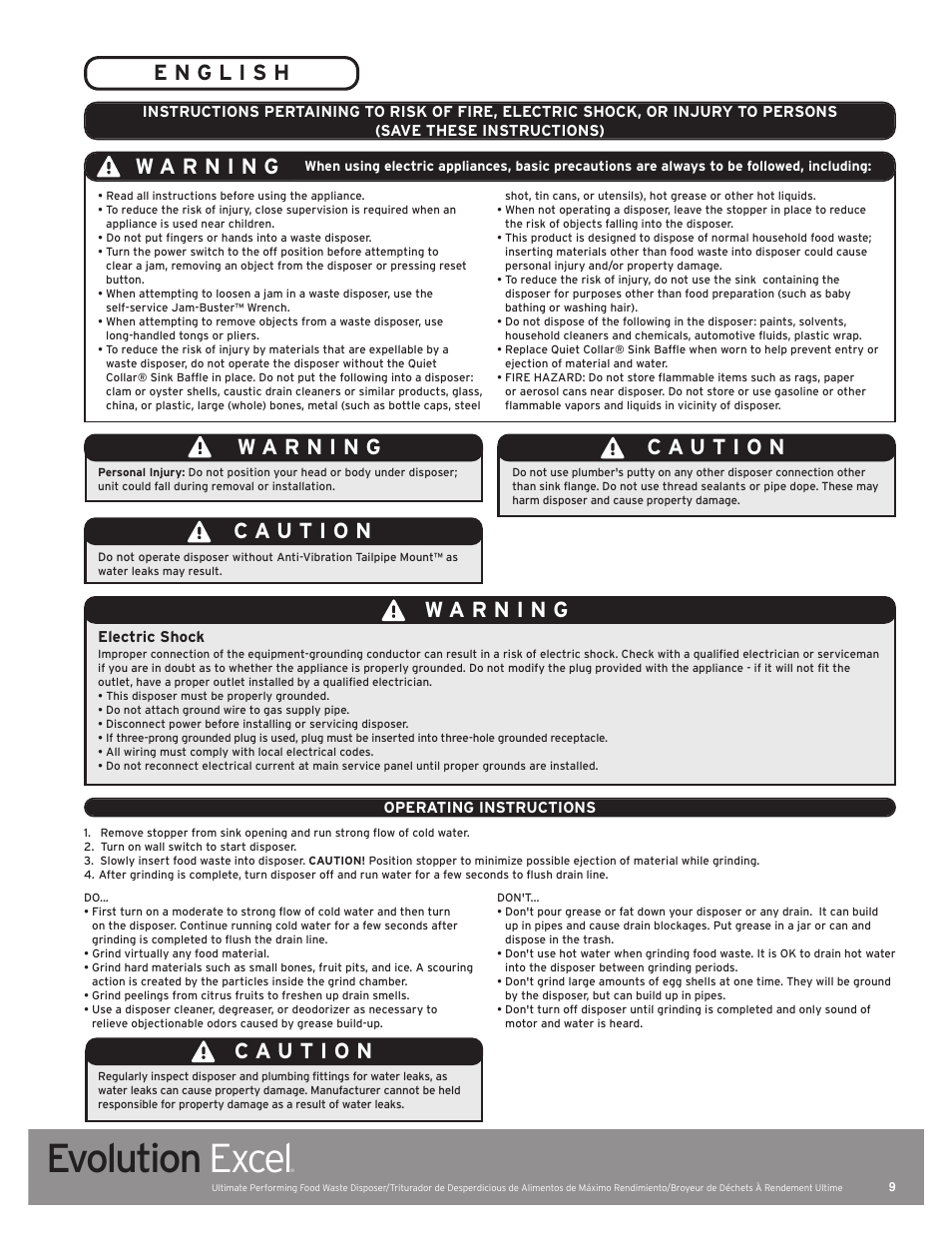 Evolution excel | InSinkErator Evolution Excel User Manual | Page 9 / 14