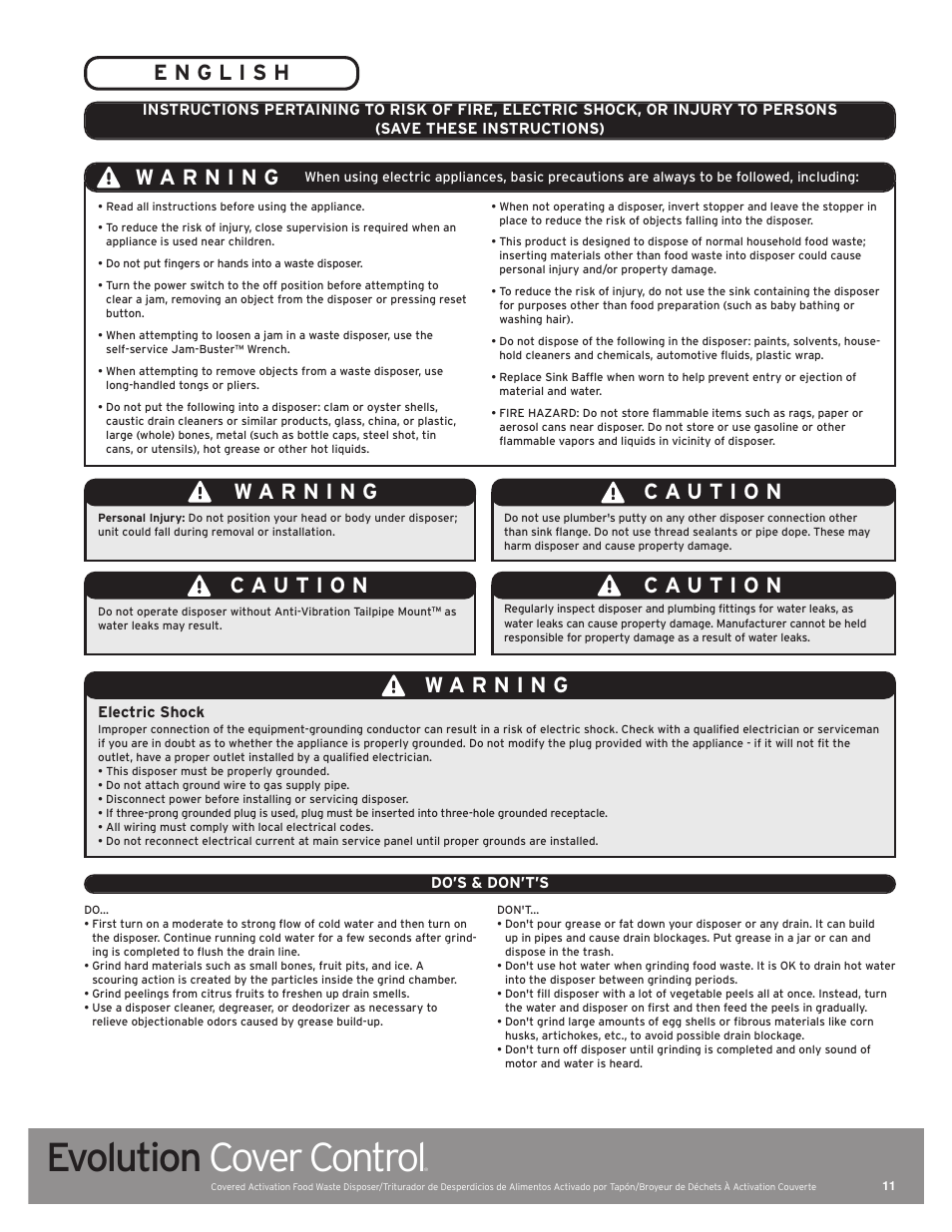 Evolution cover control | InSinkErator Evolution Series User Manual | Page 11 / 16