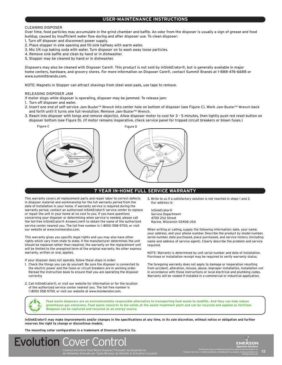Evolution cover control | InSinkErator Evolution Series User Manual | Page 12 / 16