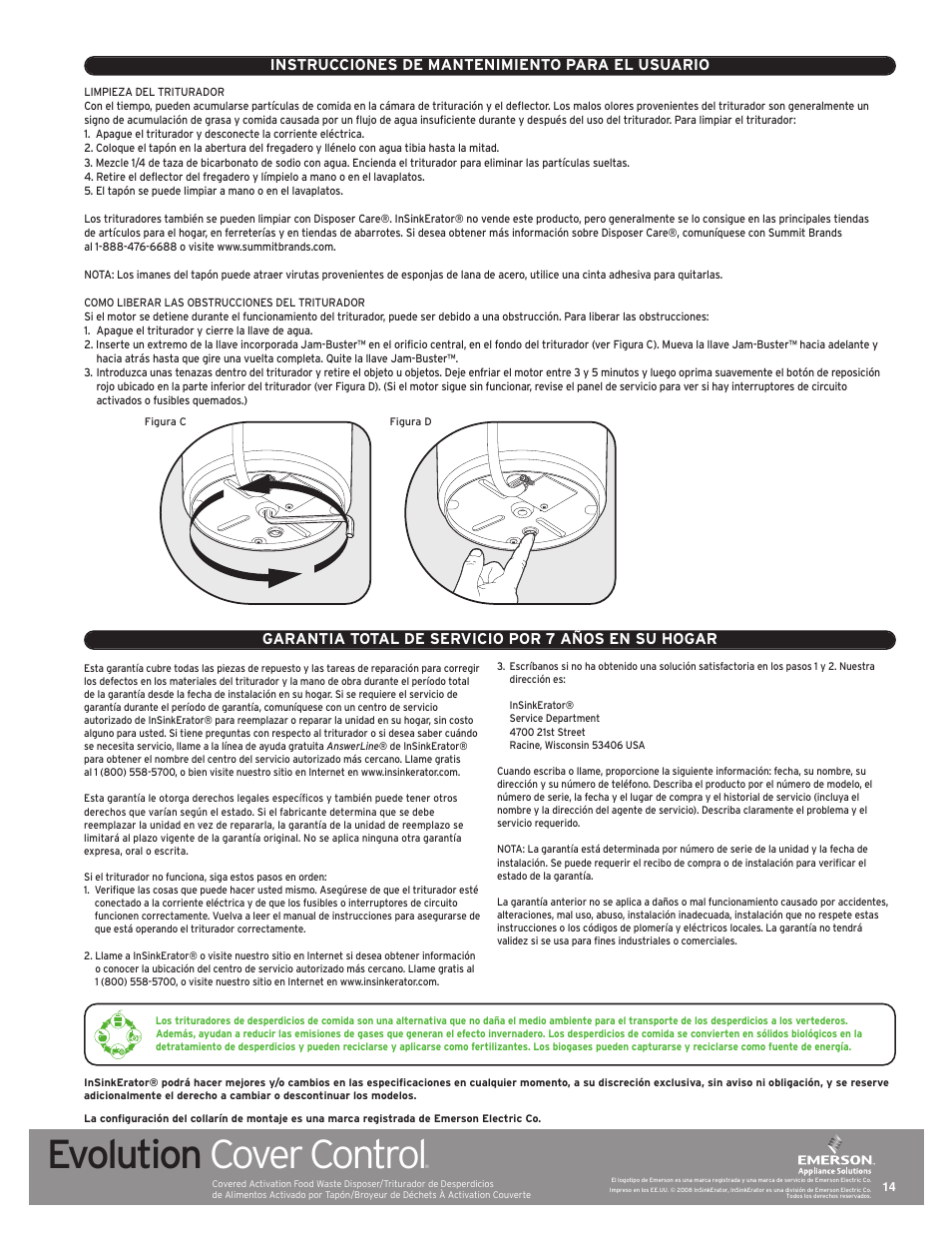 Evolution cover control | InSinkErator Evolution Series User Manual | Page 14 / 16