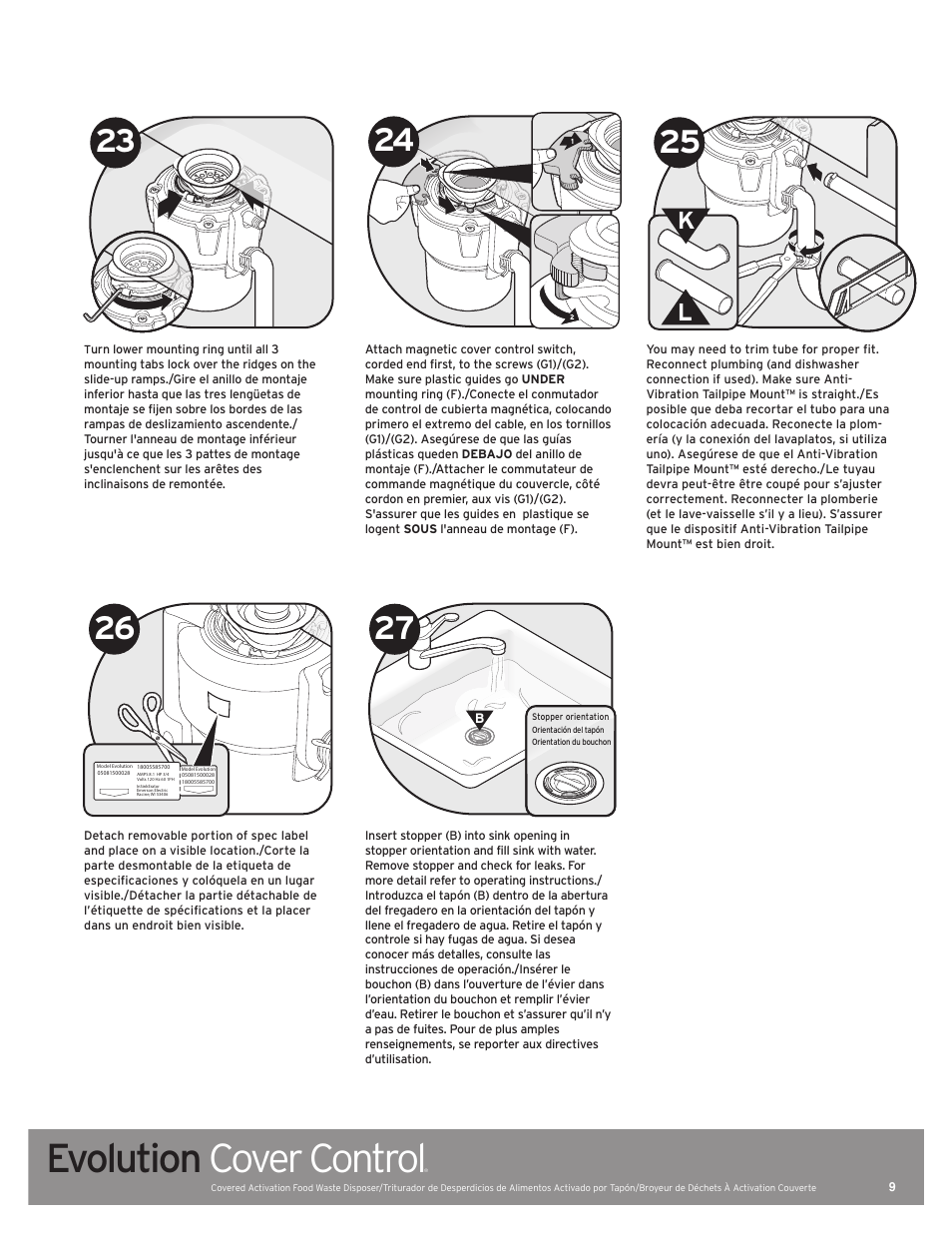 Evolution cover control | InSinkErator Evolution Series User Manual | Page 9 / 16