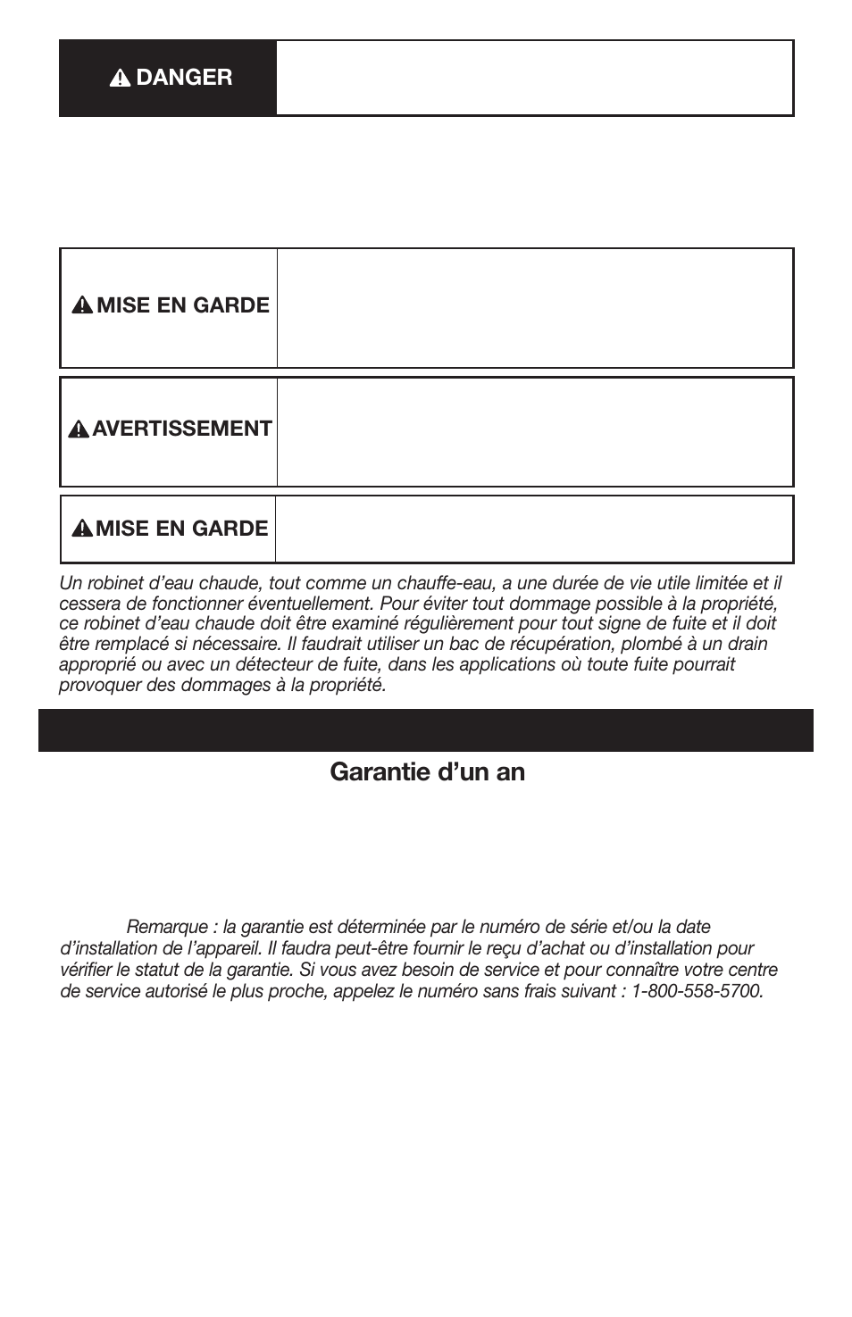 Information sur la garantie, Garantie d’un an | InSinkErator FAUCET User Manual | Page 28 / 32