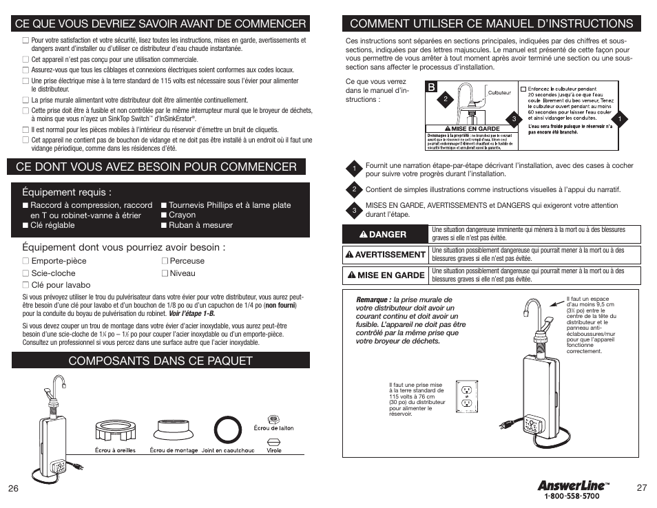 Comment utiliser ce manuel d’instructions, Ce que vous devriez savoir avant de commencer, Ce dont vous avez besoin pour commencer | Composants dans ce paquet | InSinkErator Hot1 User Manual | Page 14 / 19