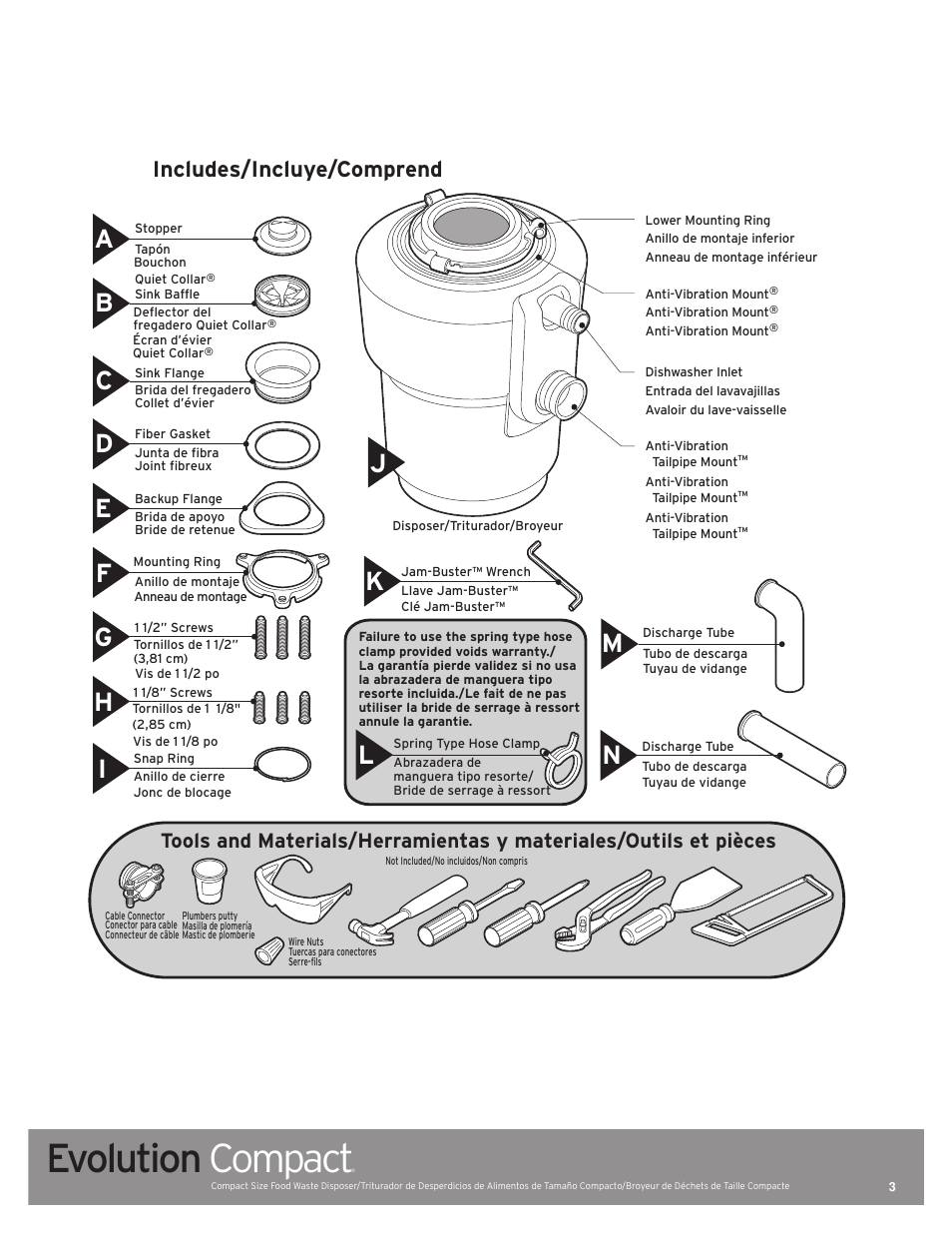 Evolution compact, Includes/incluye/comprend | InSinkErator Evolution Compact User Manual | Page 3 / 14