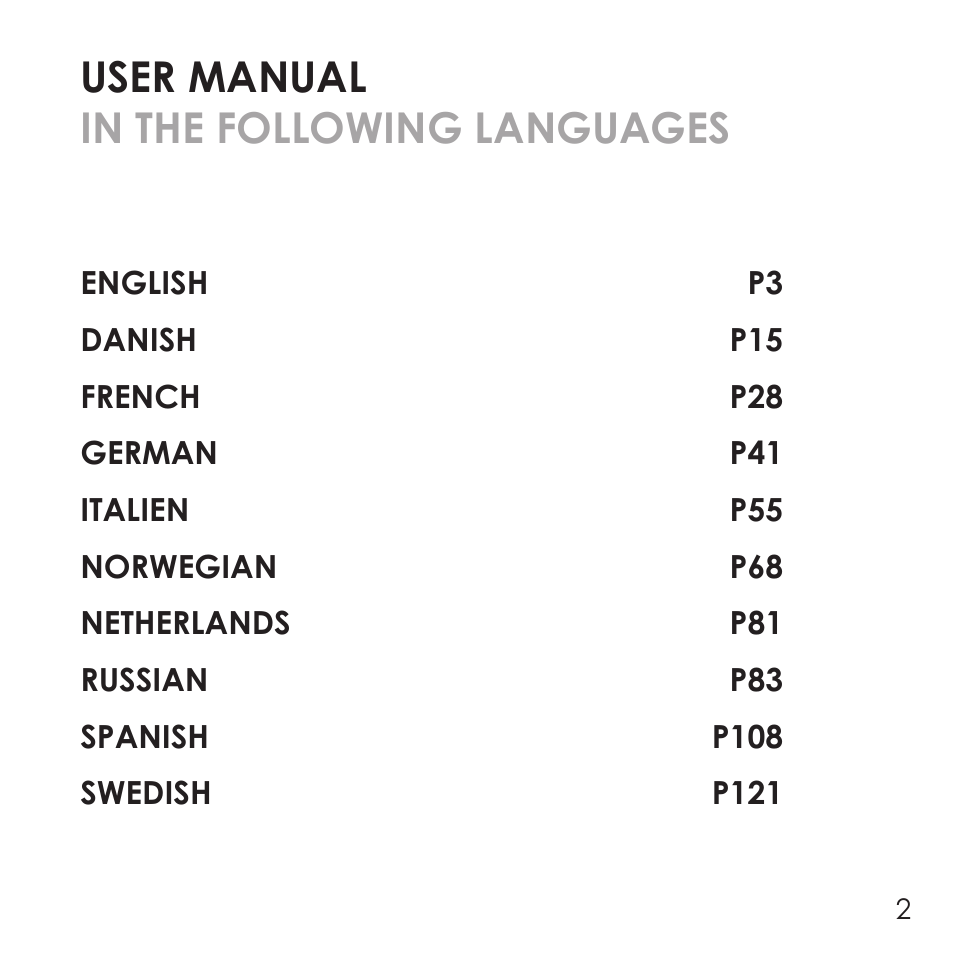 User manual in the following languages | Invisio B3 User Manual | Page 2 / 133