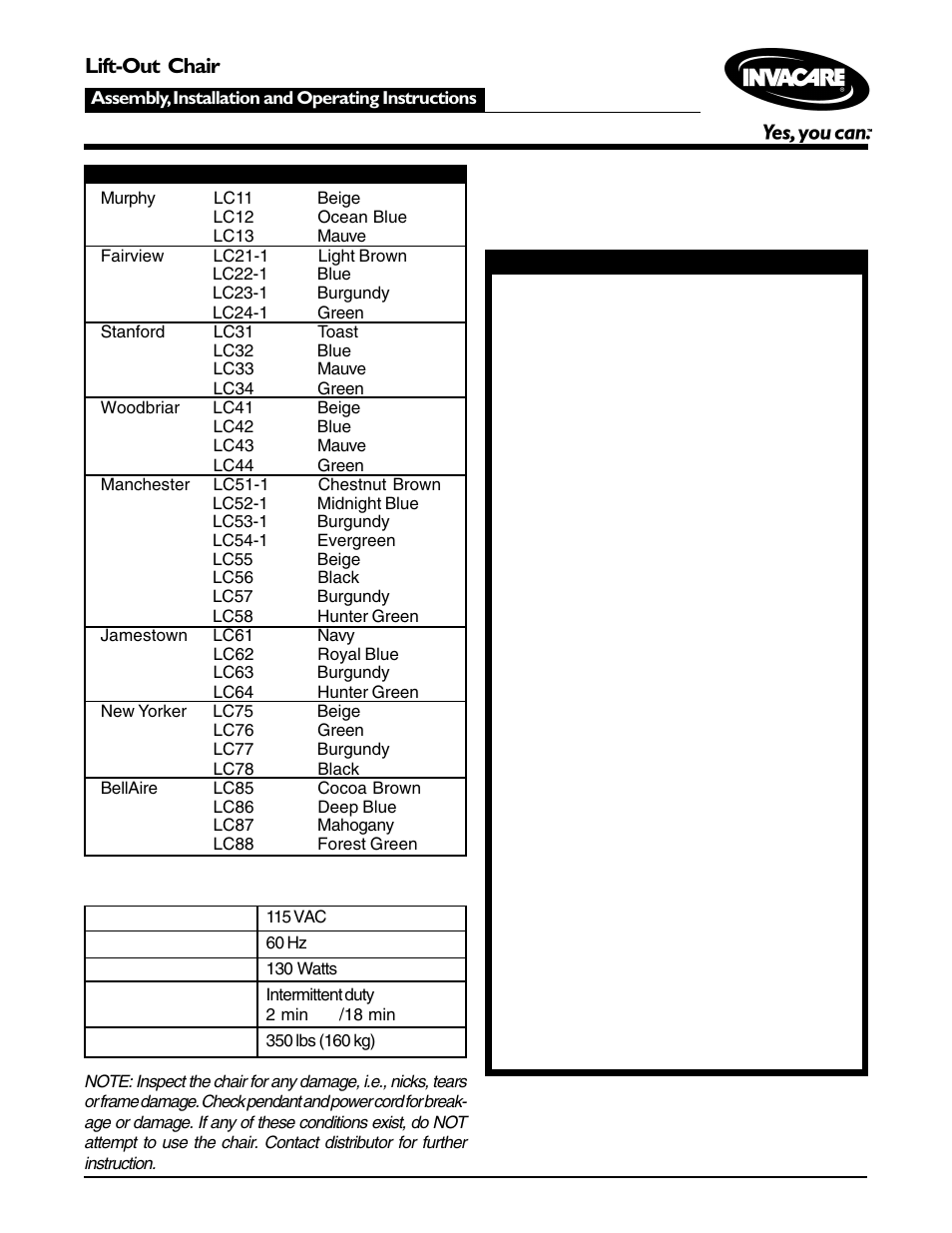 Invacare LC42 User Manual | 8 pages