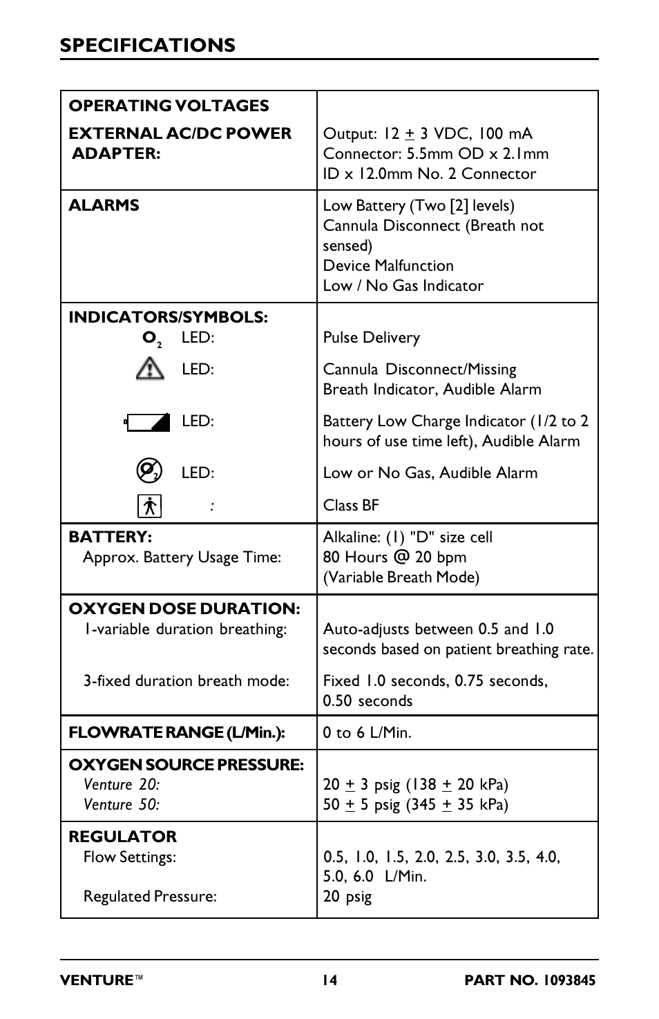 Specifications | Invacare 211EX User Manual | Page 14 / 28