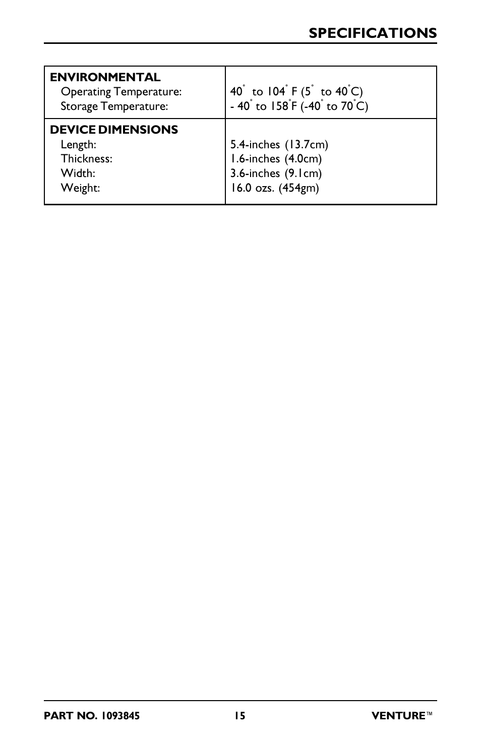 Specifications | Invacare 211EX User Manual | Page 15 / 28