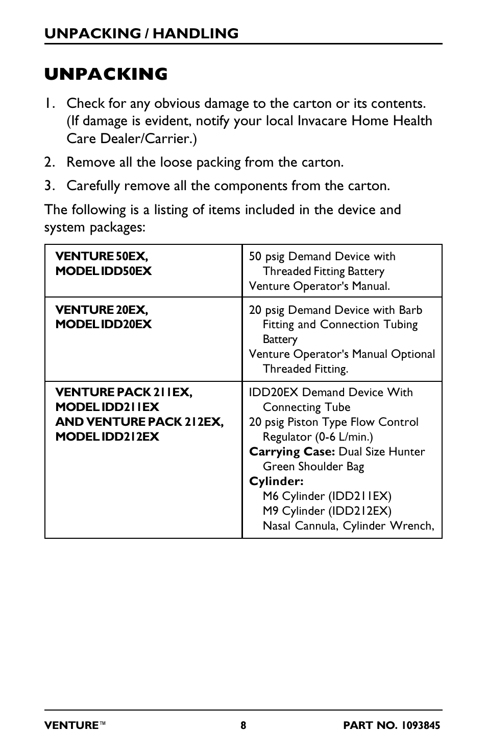 Unpacking | Invacare 211EX User Manual | Page 8 / 28